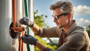 plumber draining a water heater