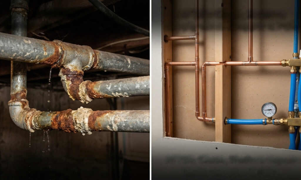 New hot and cold water supply lines installed for a freestanding tub by LSP Plumbing in Encino, California
